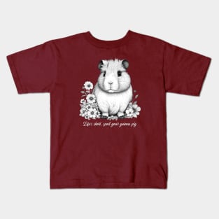 Cute Guinea Pig illustration in Black and White Kids T-Shirt